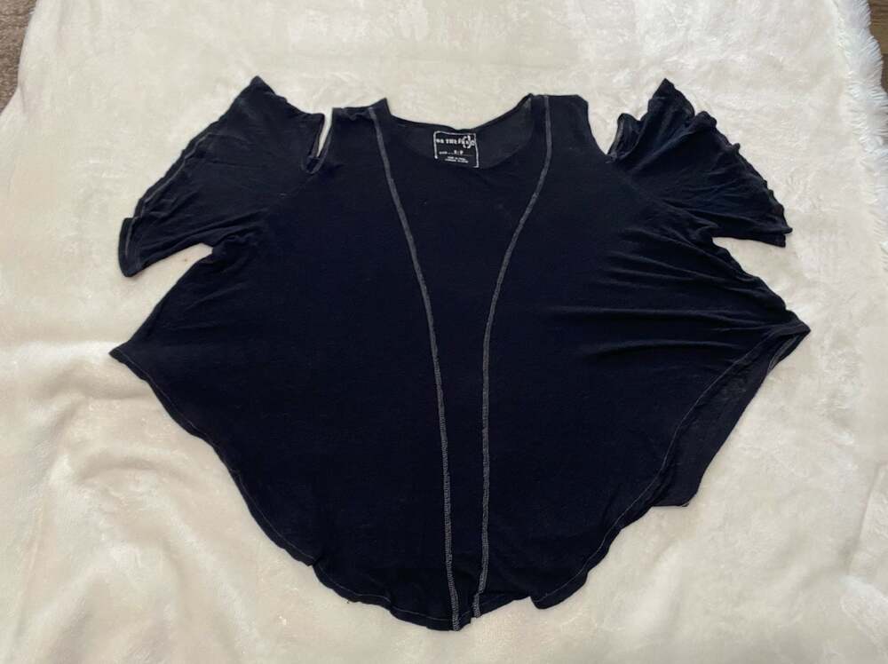 Free People We The Free Black XS Oversized Tee Distressed Seam Detail Boho